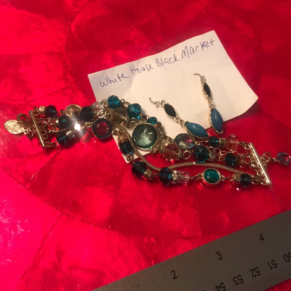 WHBM bracelet and earrings set gold and turquoise